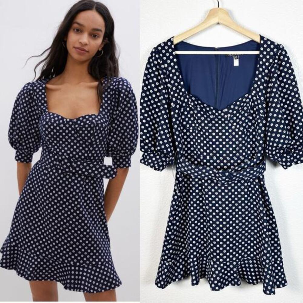 Anthropologie Hutch NWT Size 8 Jenessa Floral Flounce Mini Dress Navy Blue